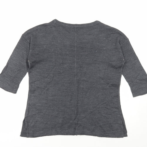 Avenue Womens Grey Scoop Neck Acrylic Pullover Jumper Size 12