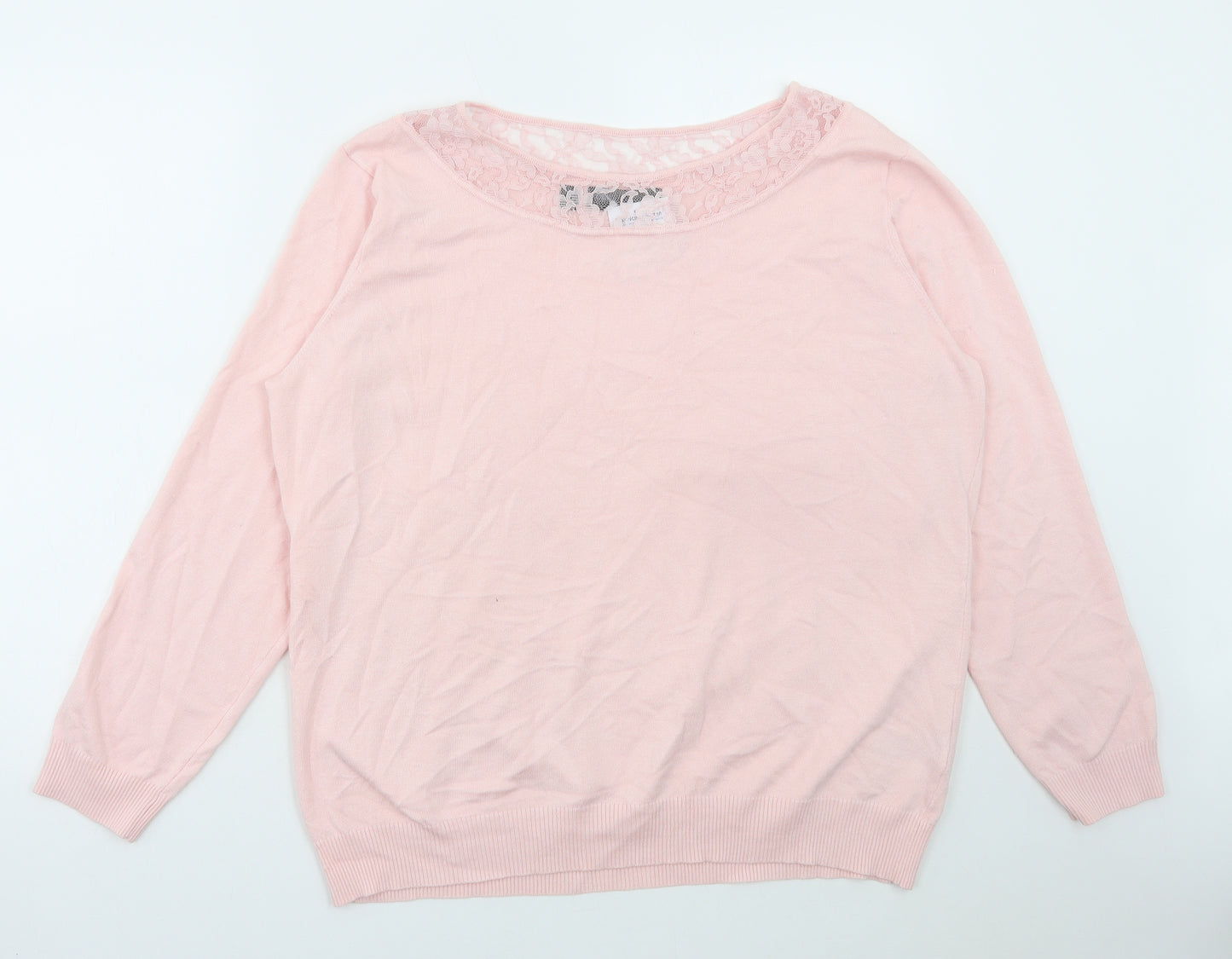 bpc Womens Pink Viscose Basic T-Shirt Size XL Round Neck - Lace Detail