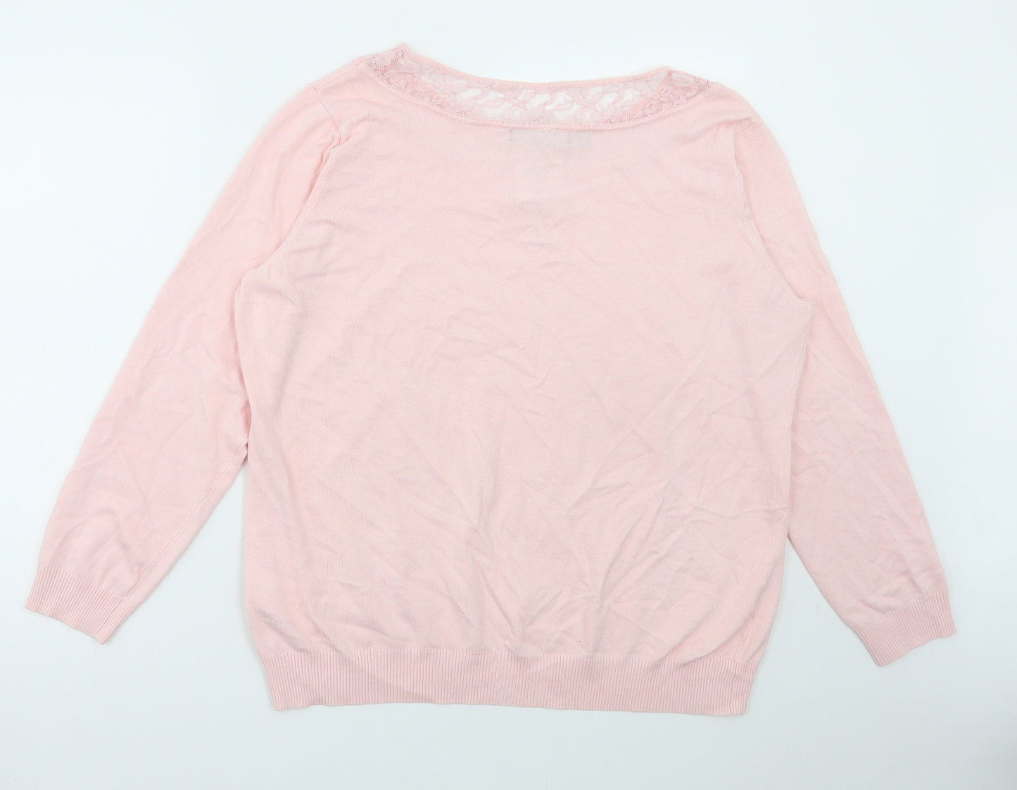 bpc Womens Pink Viscose Basic T-Shirt Size XL Round Neck - Lace Detail