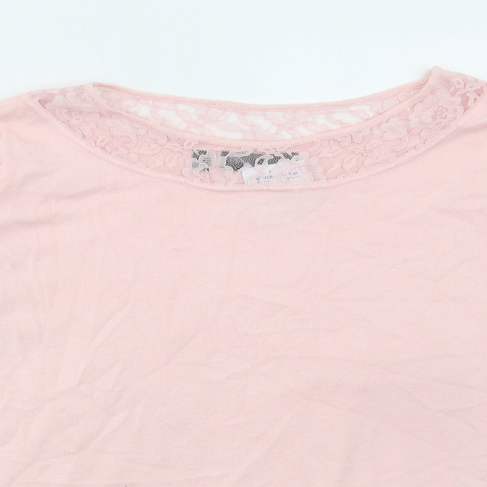 bpc Womens Pink Viscose Basic T-Shirt Size XL Round Neck - Lace Detail