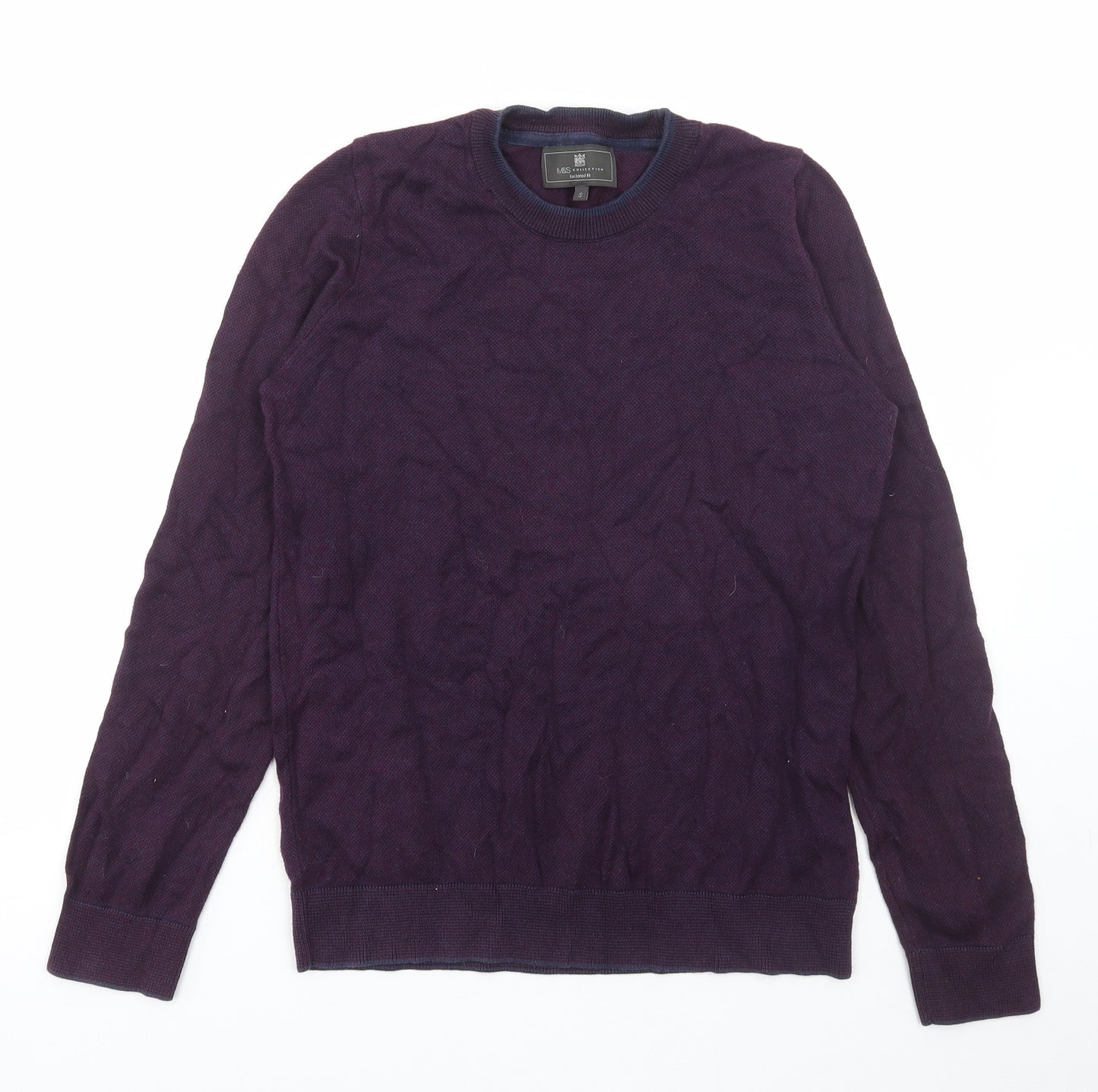 Marks and Spencer Mens Purple Round Neck Acrylic Pullover Jumper Size S