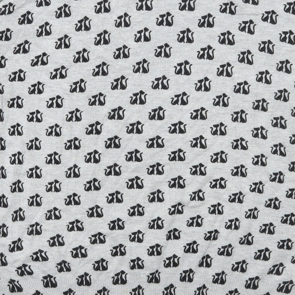 Marks and Spencer Womens Grey Round Neck Geometric Viscose Pullover Jumper Size 14 - Cat Print