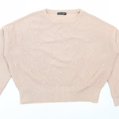 Select Womens Pink Round Neck Acrylic Pullover Jumper Size M