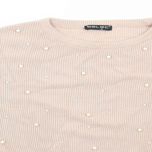 Select Womens Pink Round Neck Acrylic Pullover Jumper Size M