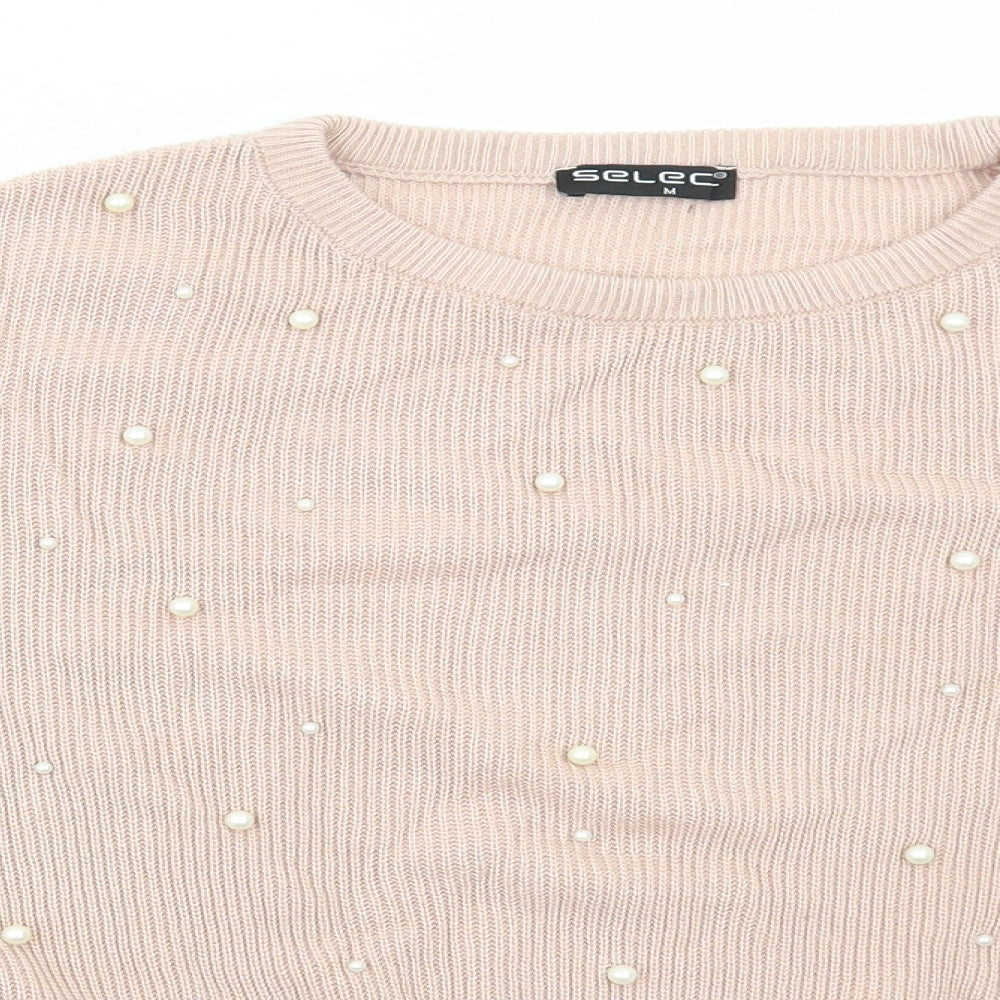 Select Womens Pink Round Neck Acrylic Pullover Jumper Size M