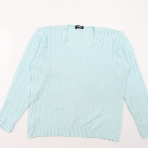Pulse Womens Blue V-Neck Acrylic Pullover Jumper Size L