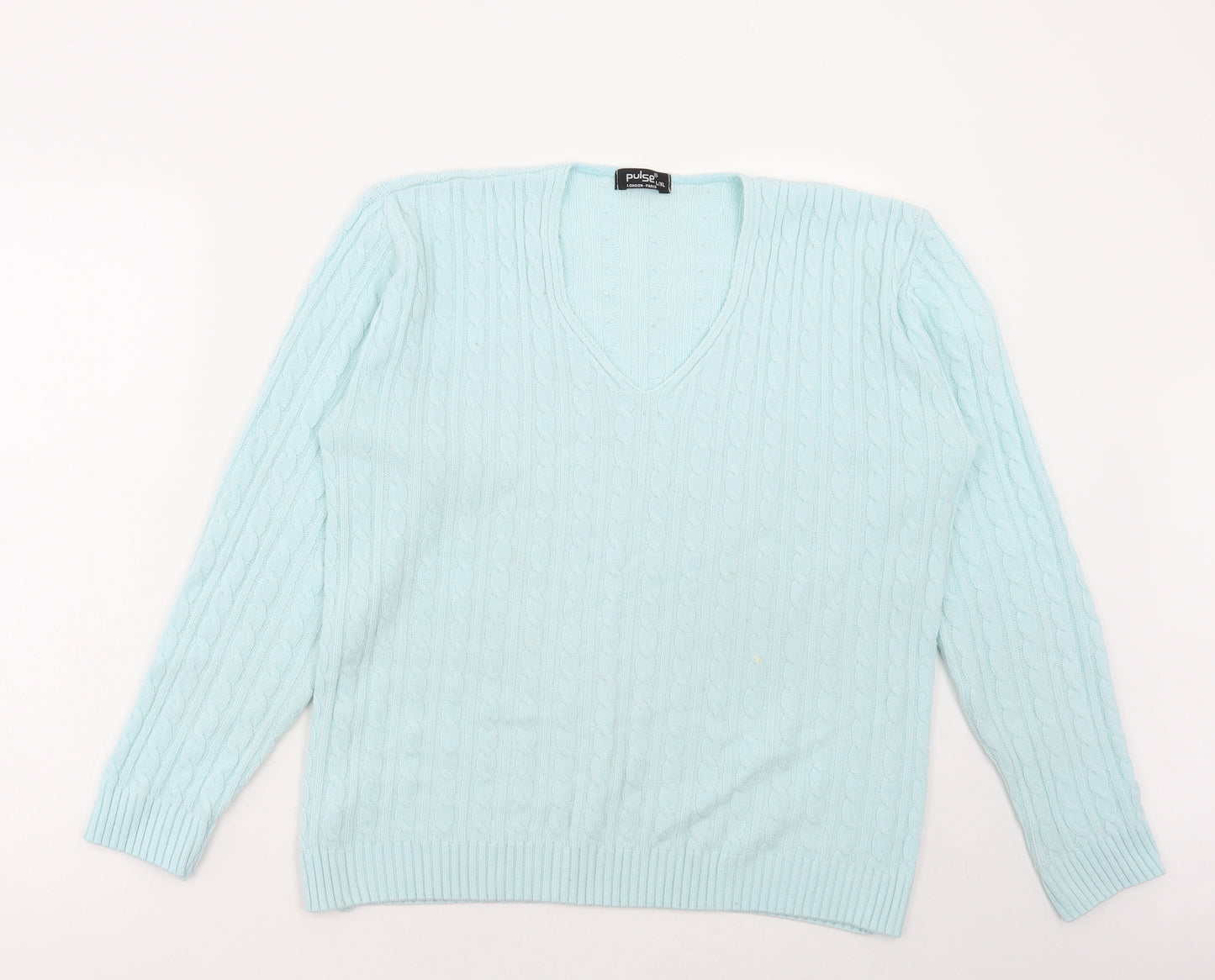 Pulse Womens Blue V-Neck Acrylic Pullover Jumper Size L