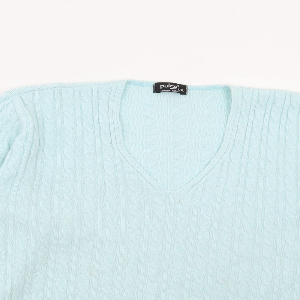 Pulse Womens Blue V-Neck Acrylic Pullover Jumper Size L