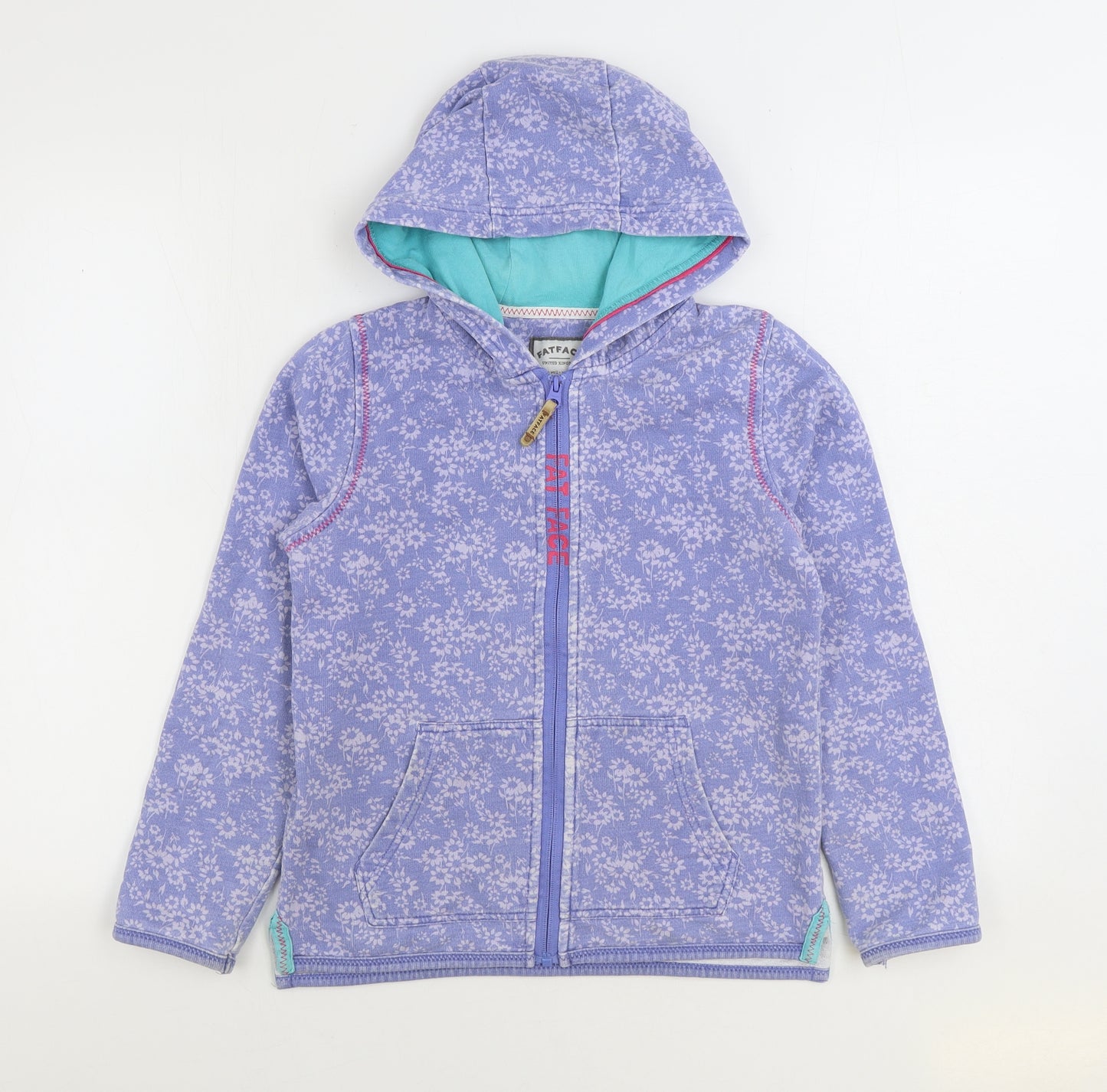 Fat Face Girls Blue Floral Cotton Full Zip Hoodie Size 10-11 Years Zip