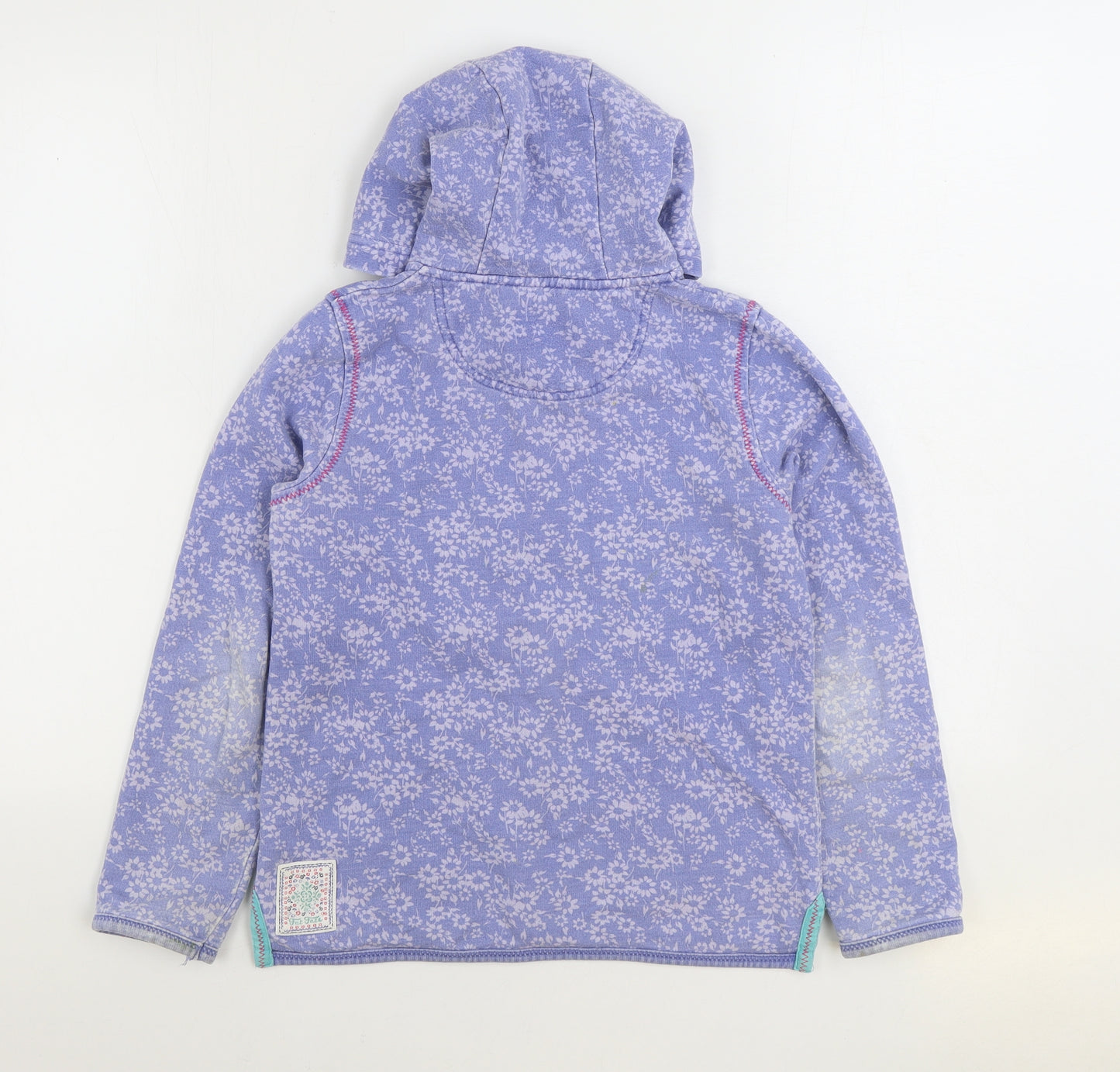 Fat Face Girls Blue Floral Cotton Full Zip Hoodie Size 10-11 Years Zip