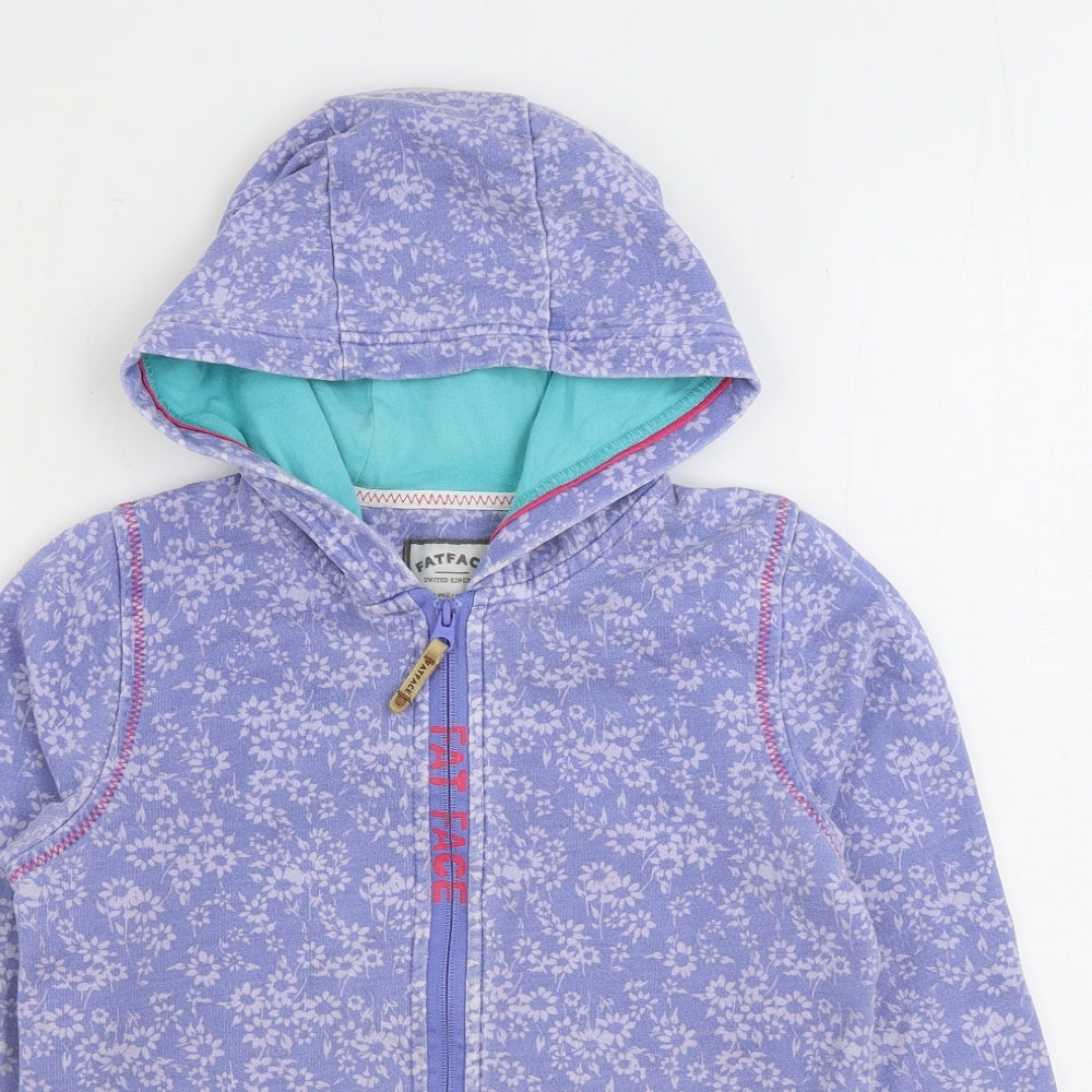 Fat Face Girls Blue Floral Cotton Full Zip Hoodie Size 10-11 Years Zip