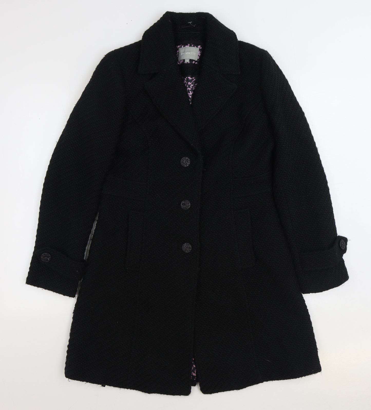 Per Una Womens Black Parka Coat Size 12 Button