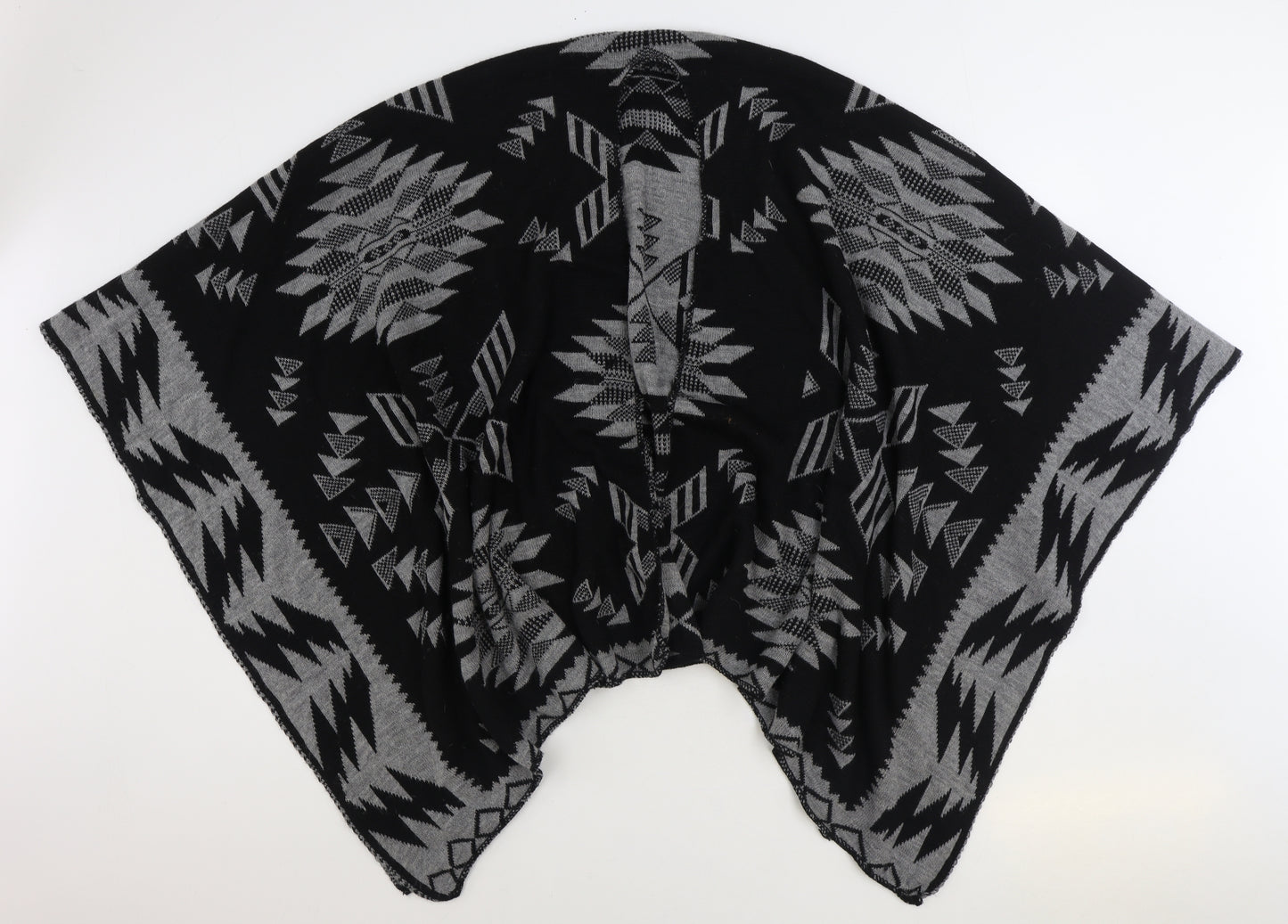 Preworn Womens Black Geometric Acrylic Shawl/Wrap