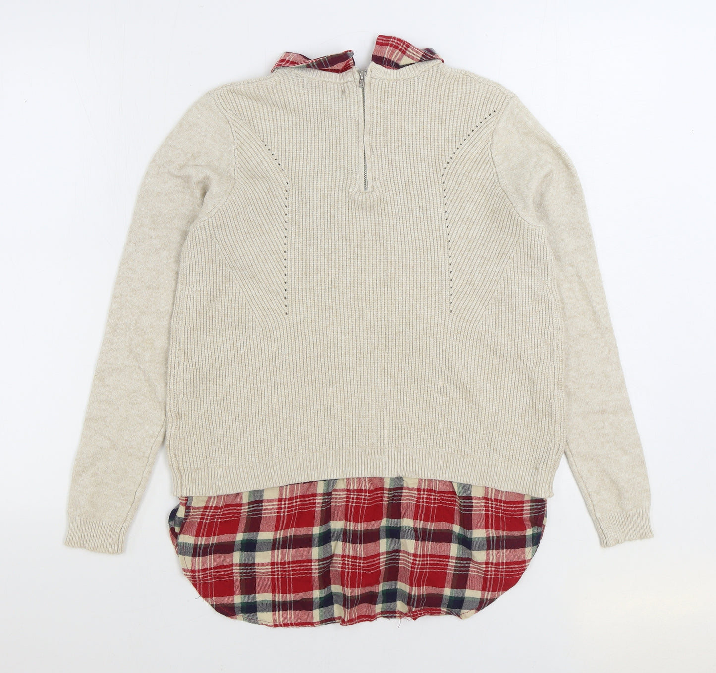 Primark Womens Beige Collared Viscose Pullover Jumper Size M