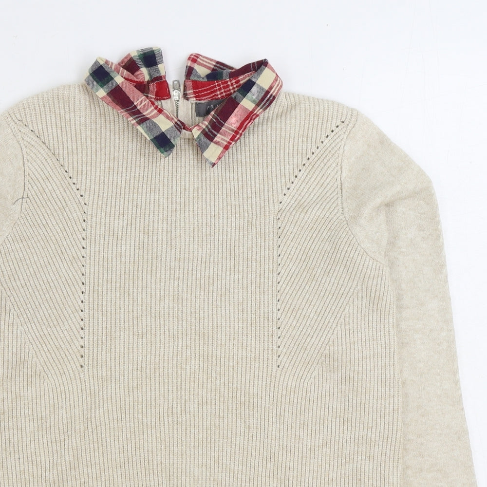 Primark Womens Beige Collared Viscose Pullover Jumper Size M
