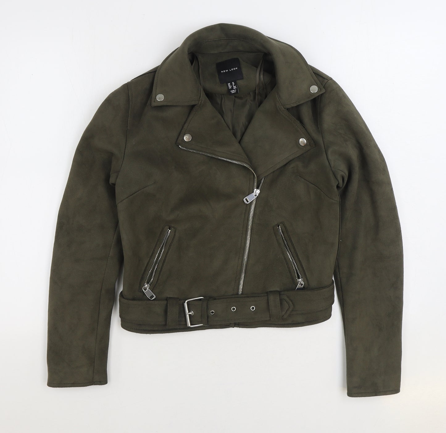 New Look Womens Green Biker Jacket Size 10 Zip