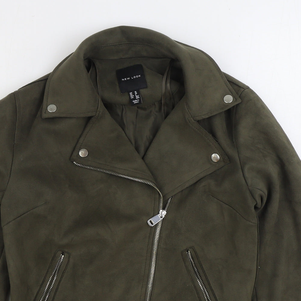 New Look Womens Green Biker Jacket Size 10 Zip