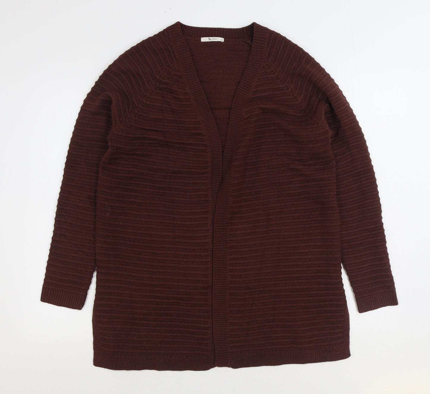 TU Womens Brown V-Neck Acrylic Cardigan Jumper Size 14
