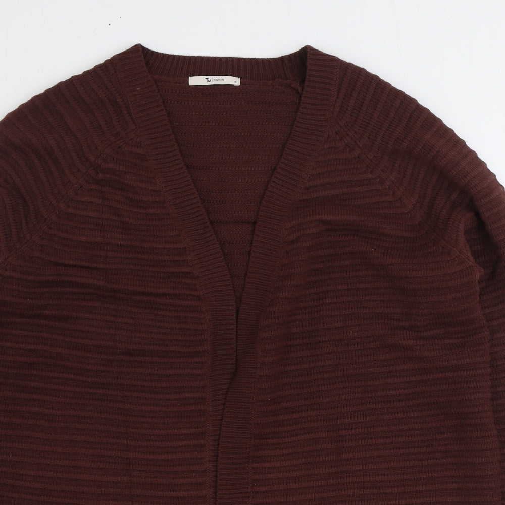 TU Womens Brown V-Neck Acrylic Cardigan Jumper Size 14