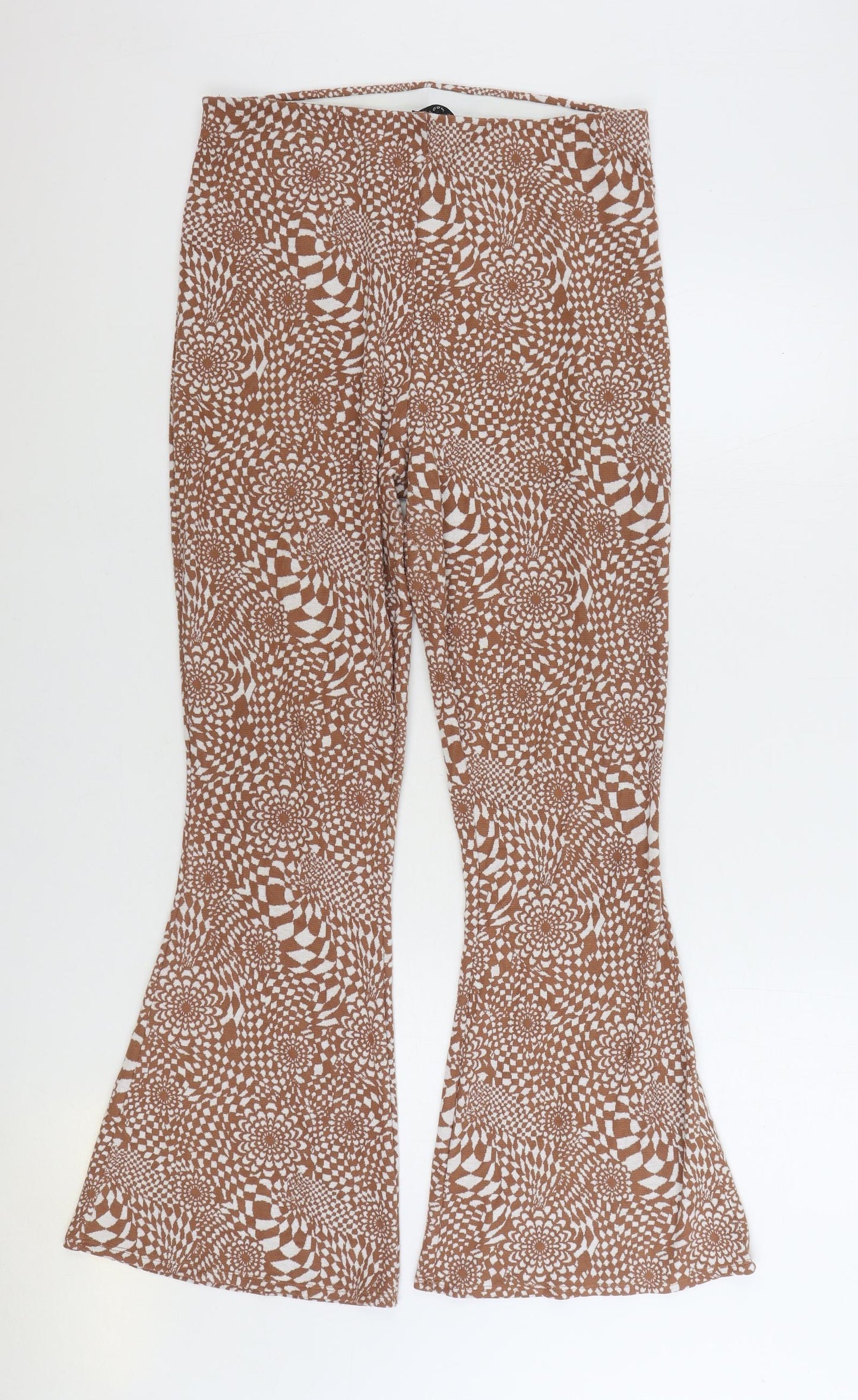 New Look Womens Brown Geometric Polyester Jegging Leggings Size 14 L29 in - Flared