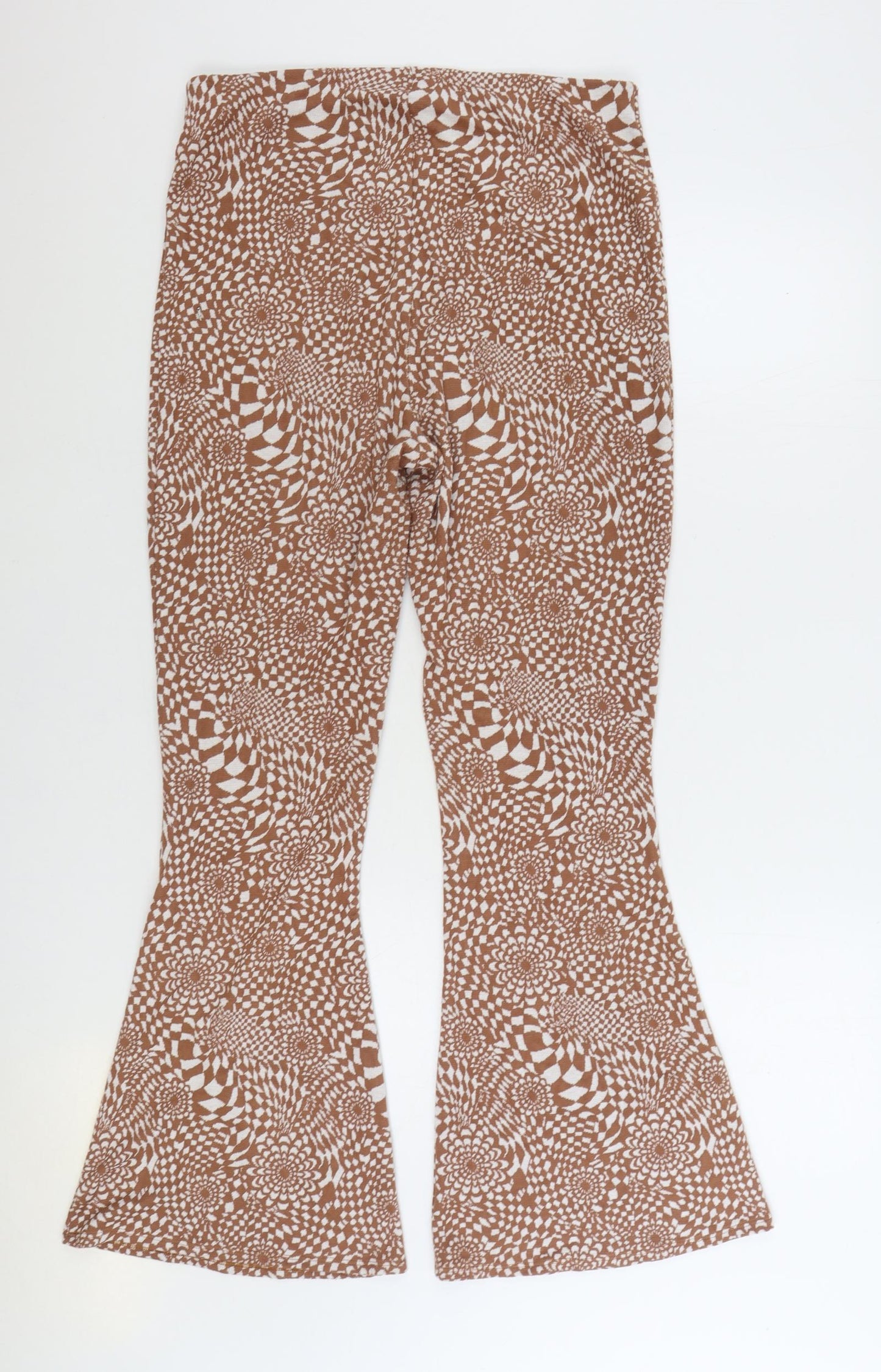 New Look Womens Brown Geometric Polyester Jegging Leggings Size 14 L29 in - Flared