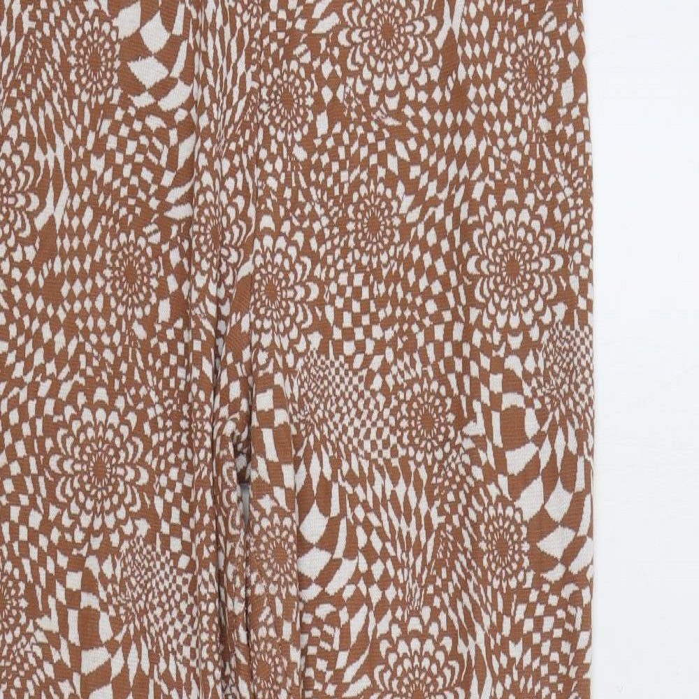 New Look Womens Brown Geometric Polyester Jegging Leggings Size 14 L29 in - Flared