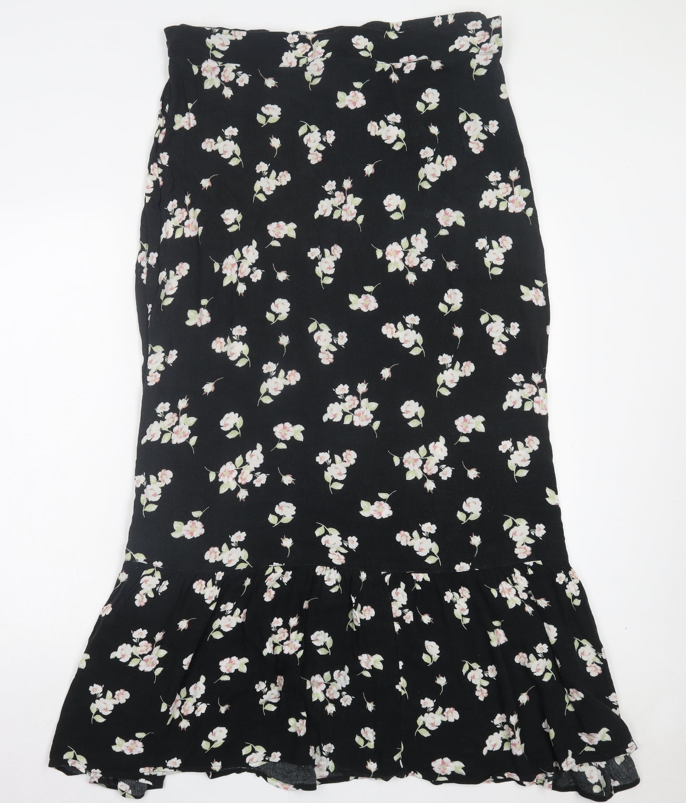 Dorothy Perkins Womens Black Floral Viscose A-Line Skirt Size 18