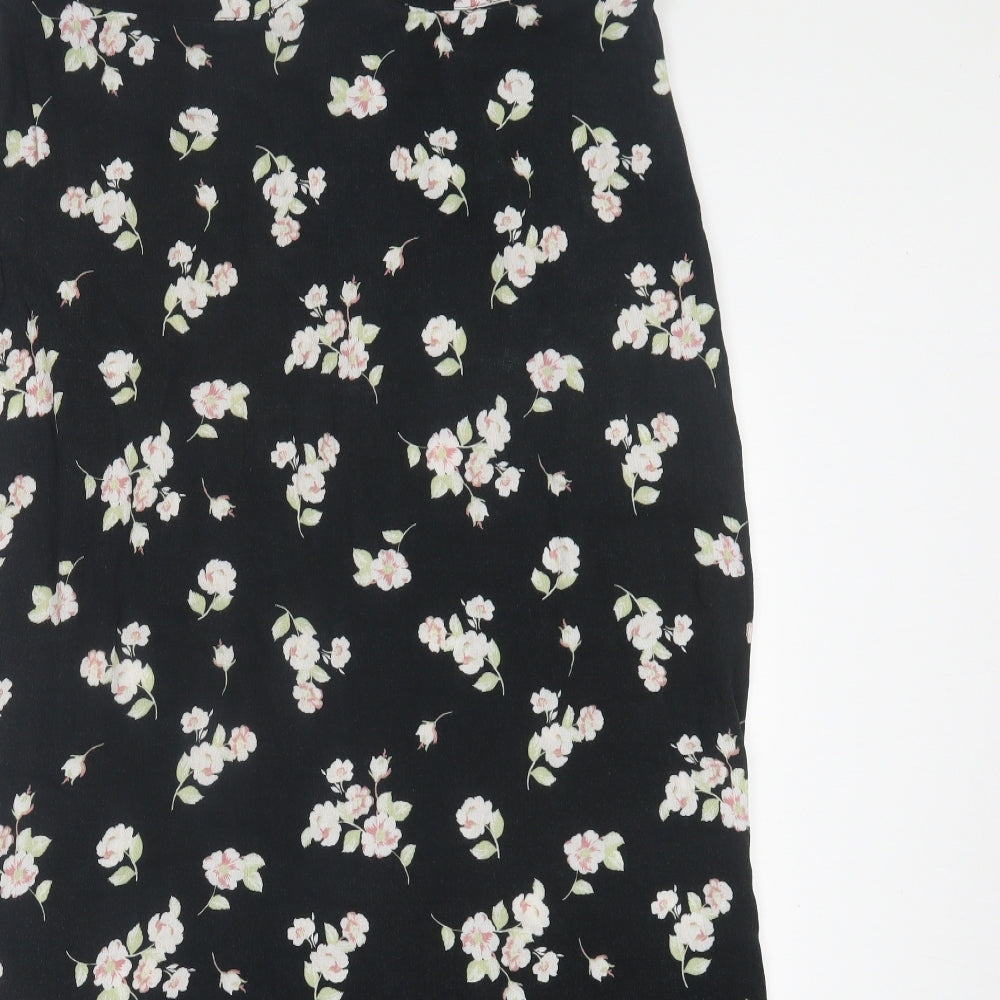 Dorothy Perkins Womens Black Floral Viscose A-Line Skirt Size 18