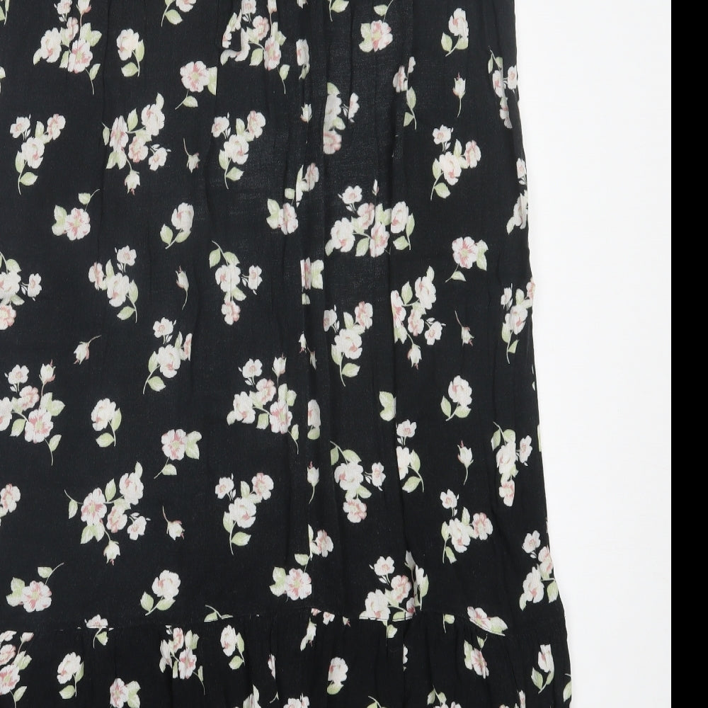Dorothy Perkins Womens Black Floral Viscose A-Line Skirt Size 18