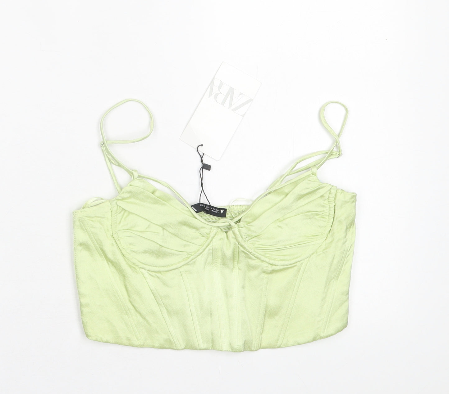 Zara Womens Green Viscose Cropped Tank Size M Sweetheart