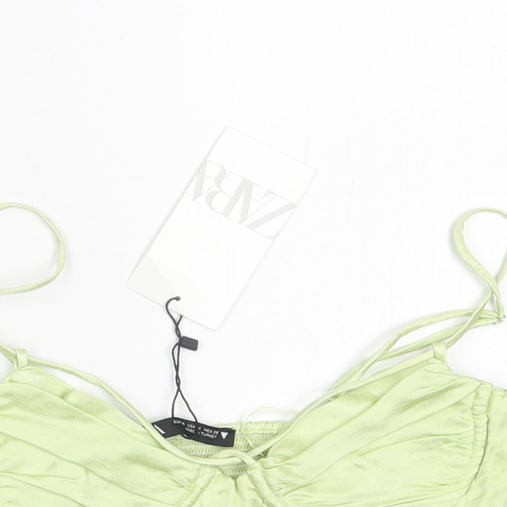 Zara Womens Green Viscose Cropped Tank Size M Sweetheart