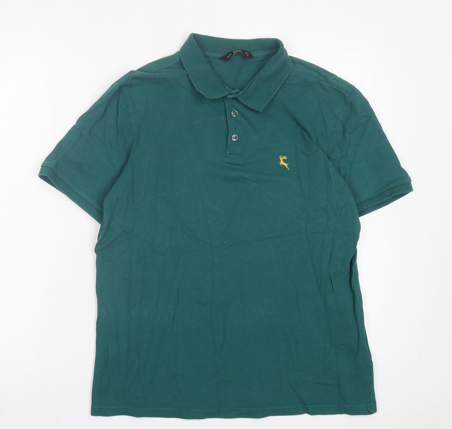 F&F Mens Green Cotton Polo Size M Collared Button