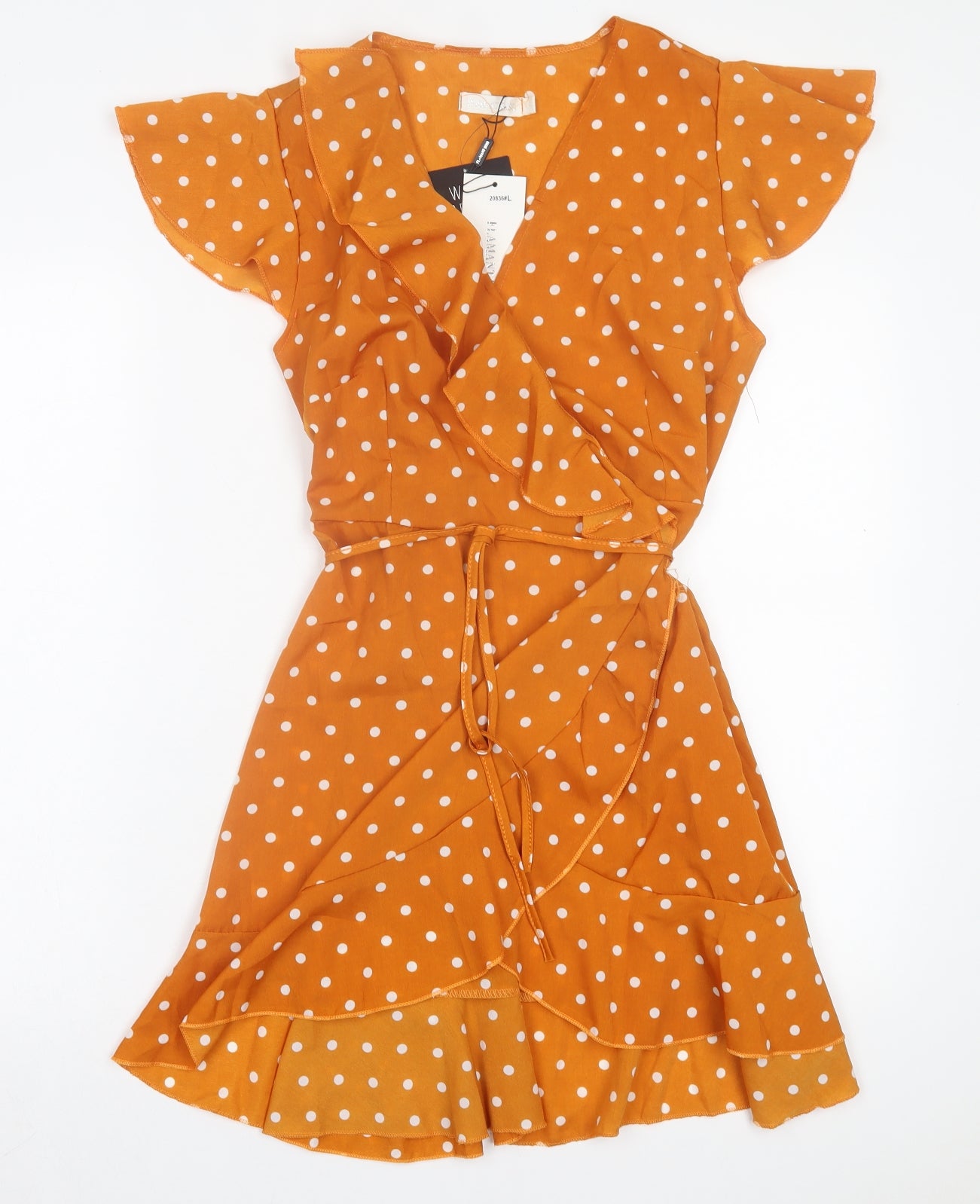 Flamant Rose Womens Orange Polka Dot Polyester Wrap Dress Size L V-Neck Pullover