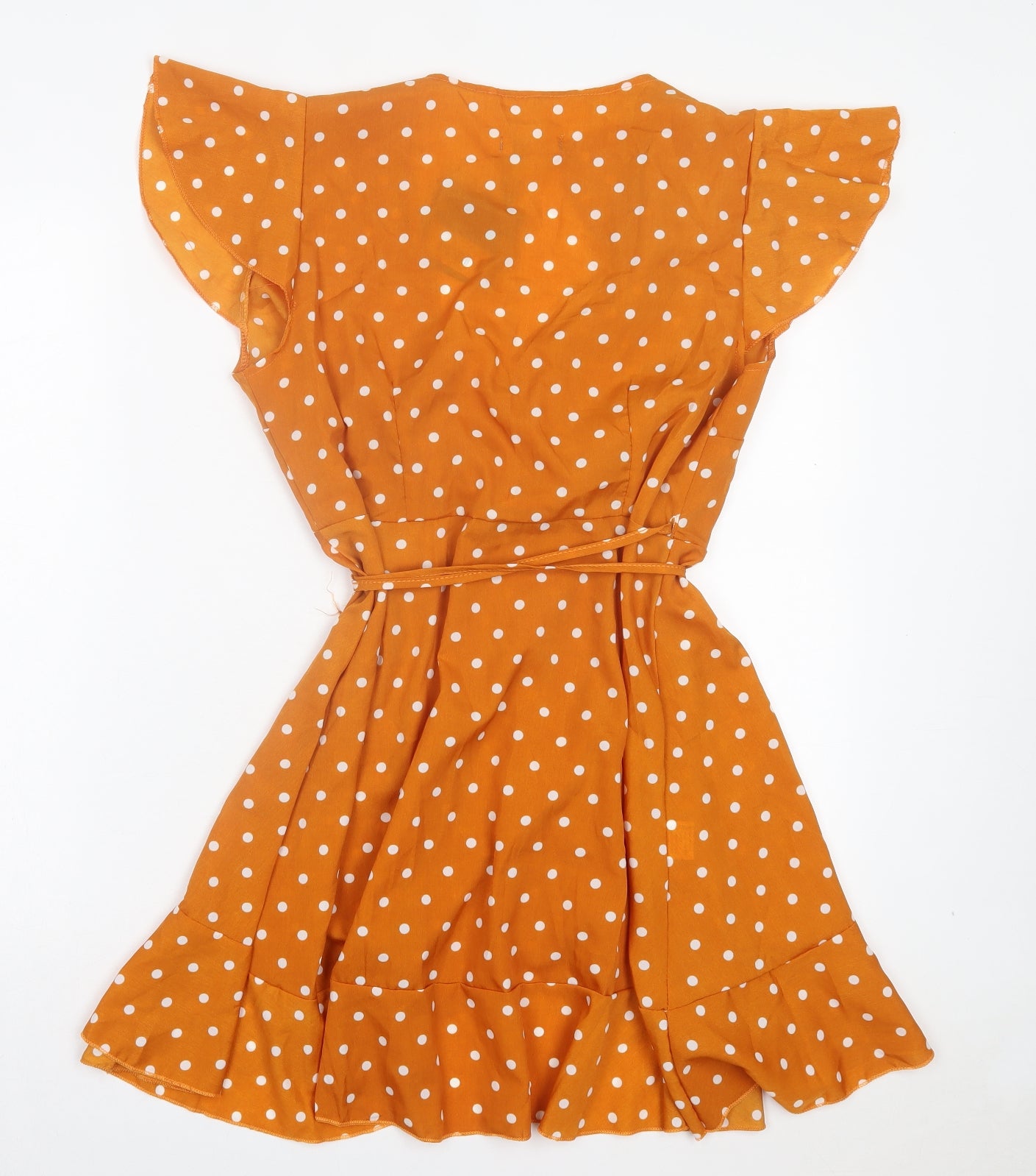 Flamant Rose Womens Orange Polka Dot Polyester Wrap Dress Size L V-Neck Pullover