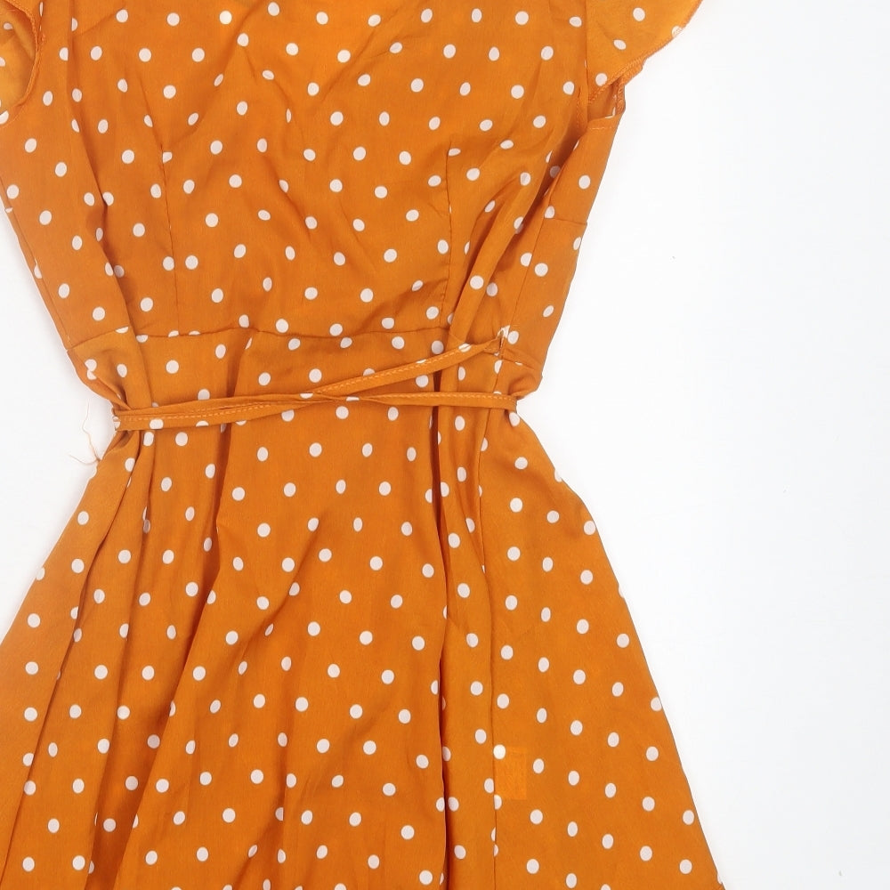 Flamant Rose Womens Orange Polka Dot Polyester Wrap Dress Size L V-Neck Pullover
