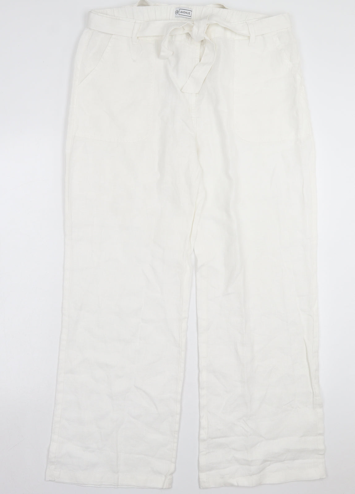 Avenue Womens White Linen Trousers Size 18 L29 in Regular Button