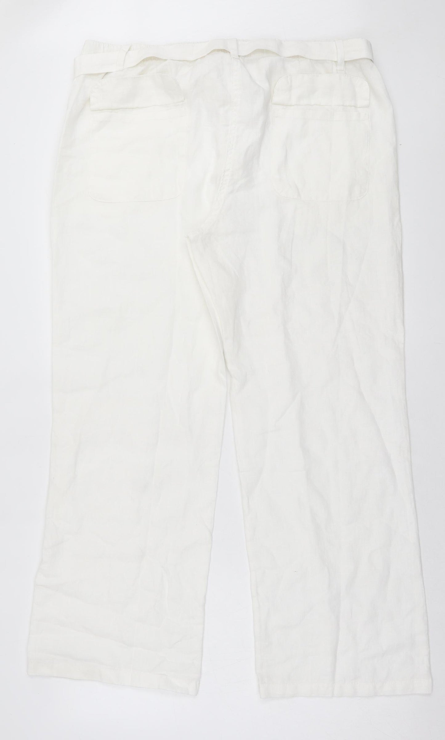 Avenue Womens White Linen Trousers Size 18 L29 in Regular Button