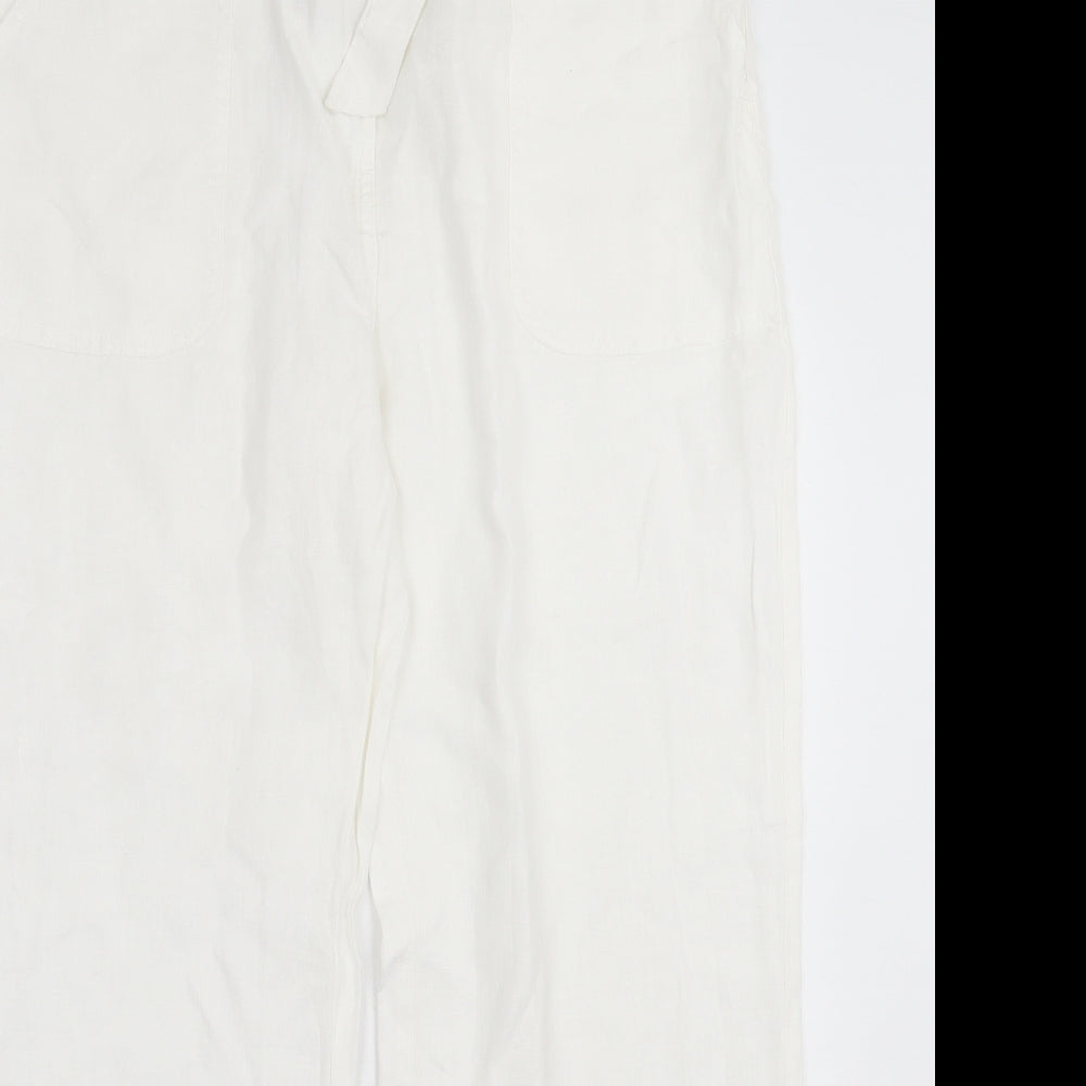 Avenue Womens White Linen Trousers Size 18 L29 in Regular Button