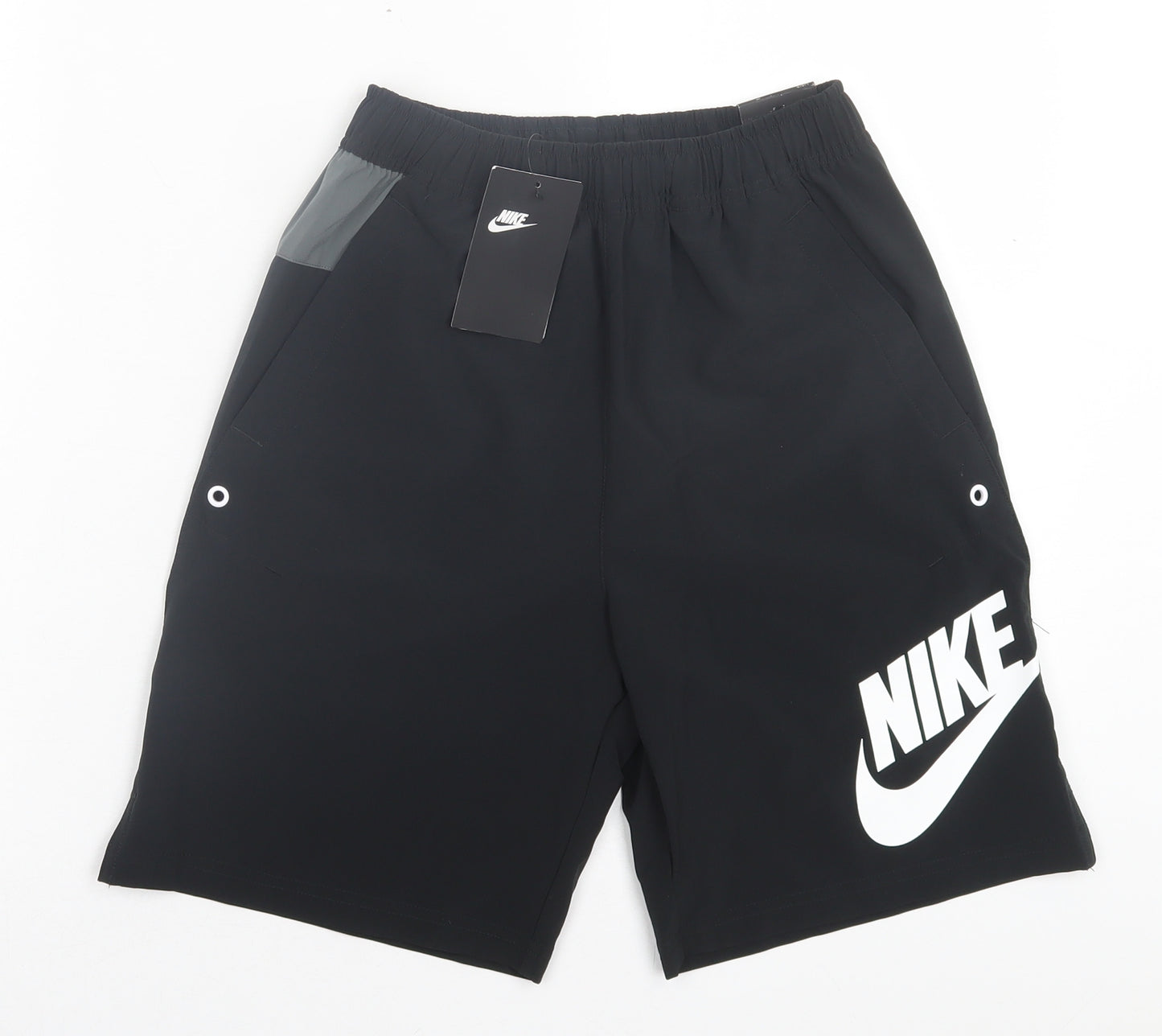 Nike Boys Black Polyester Sweat Shorts Size 11-12 Years Regular Drawstring