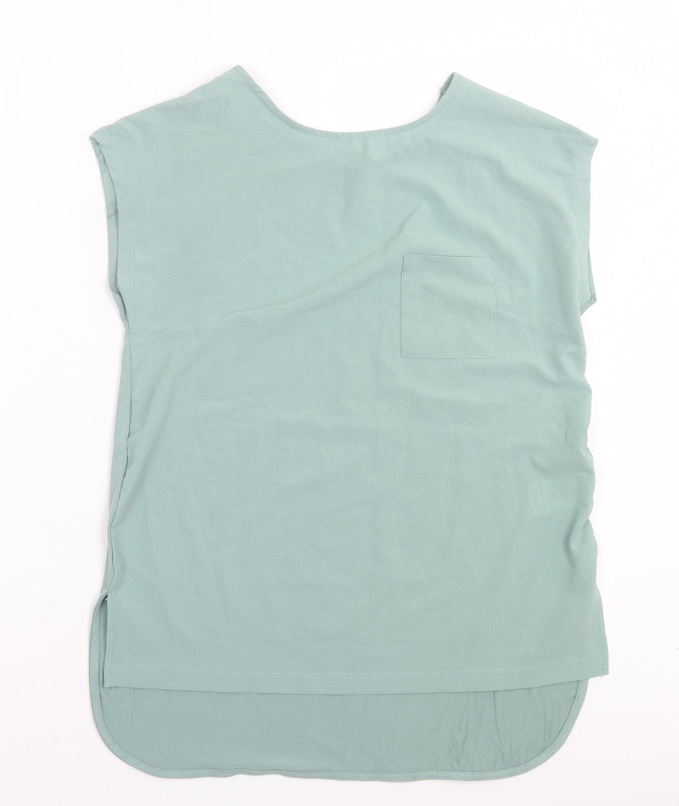 Peacocks Womens Green Polyester Basic Blouse Size 8 Round Neck - Pocket Detail