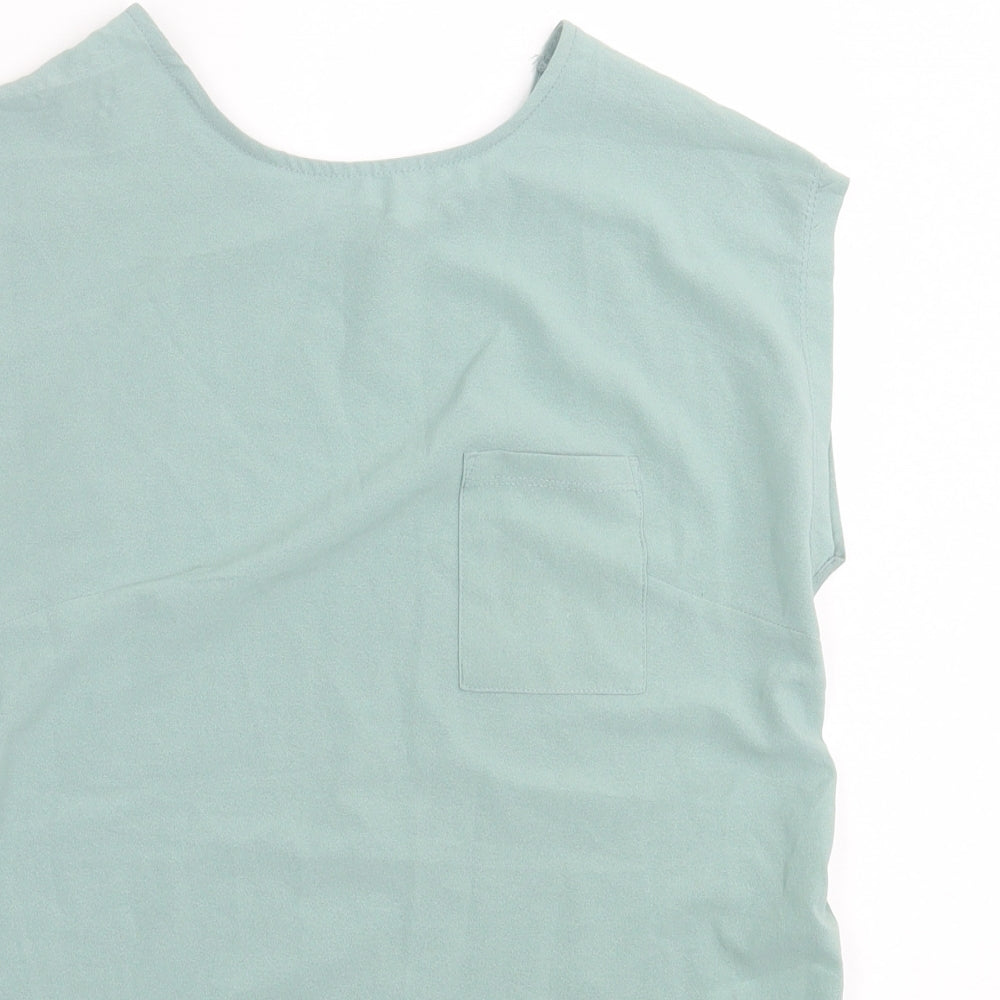 Peacocks Womens Green Polyester Basic Blouse Size 8 Round Neck - Pocket Detail