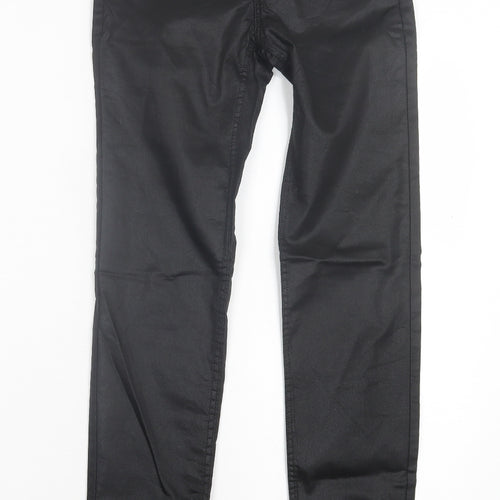 H&M Womens Black Cotton Jegging Trousers Size 6 L29 in Regular - Leather Look