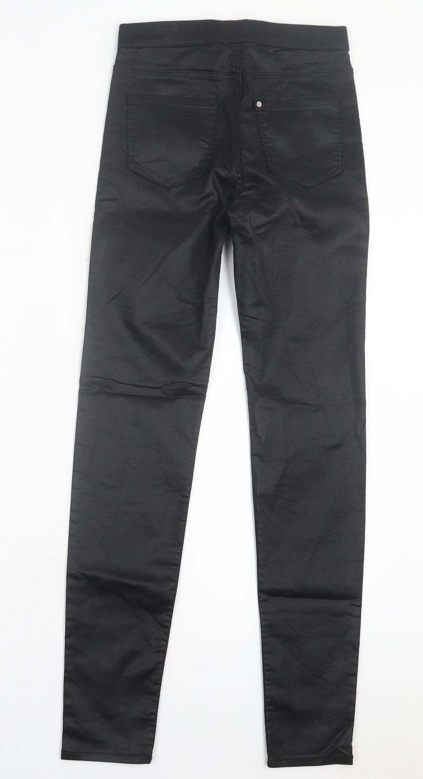 H&M Womens Black Cotton Jegging Trousers Size 6 L29 in Regular - Leather Look