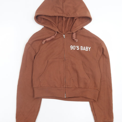 SheIn Womens Brown Polyester Full Zip Hoodie Size S Zip - 90s Baby