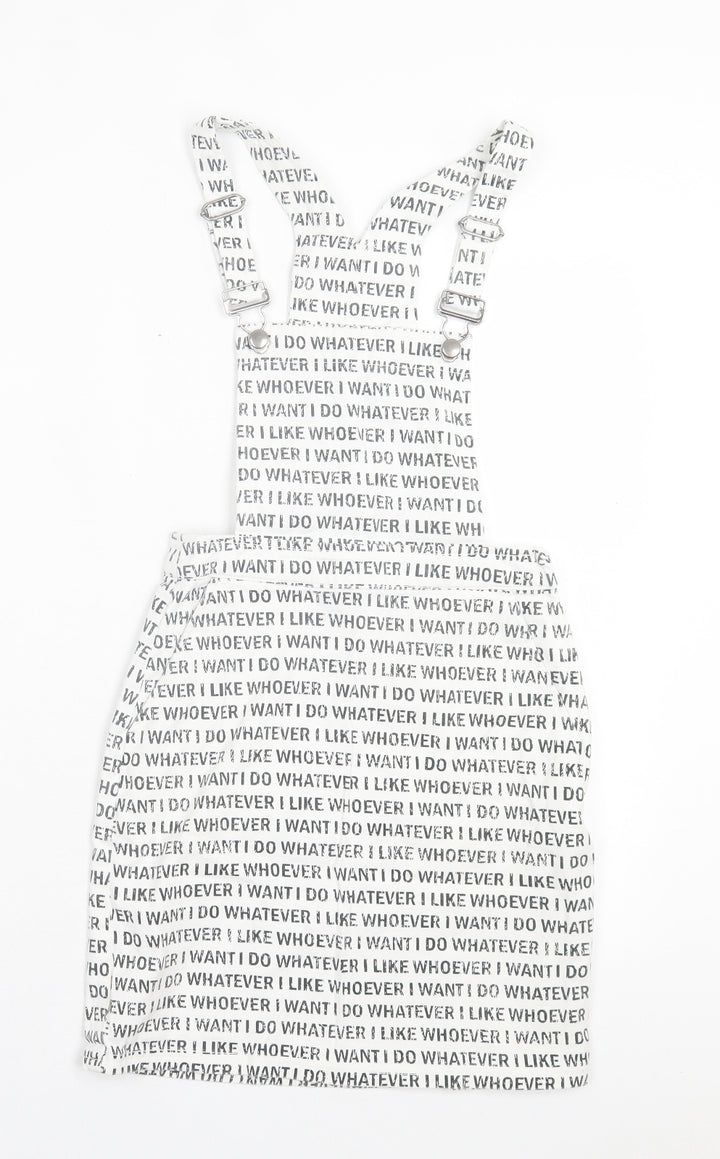 H&M Womens White Geometric Cotton Pinafore/Dungaree Dress Size 4 Square Neck Button