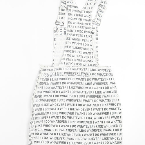 H&M Womens White Geometric Cotton Pinafore/Dungaree Dress Size 4 Square Neck Button