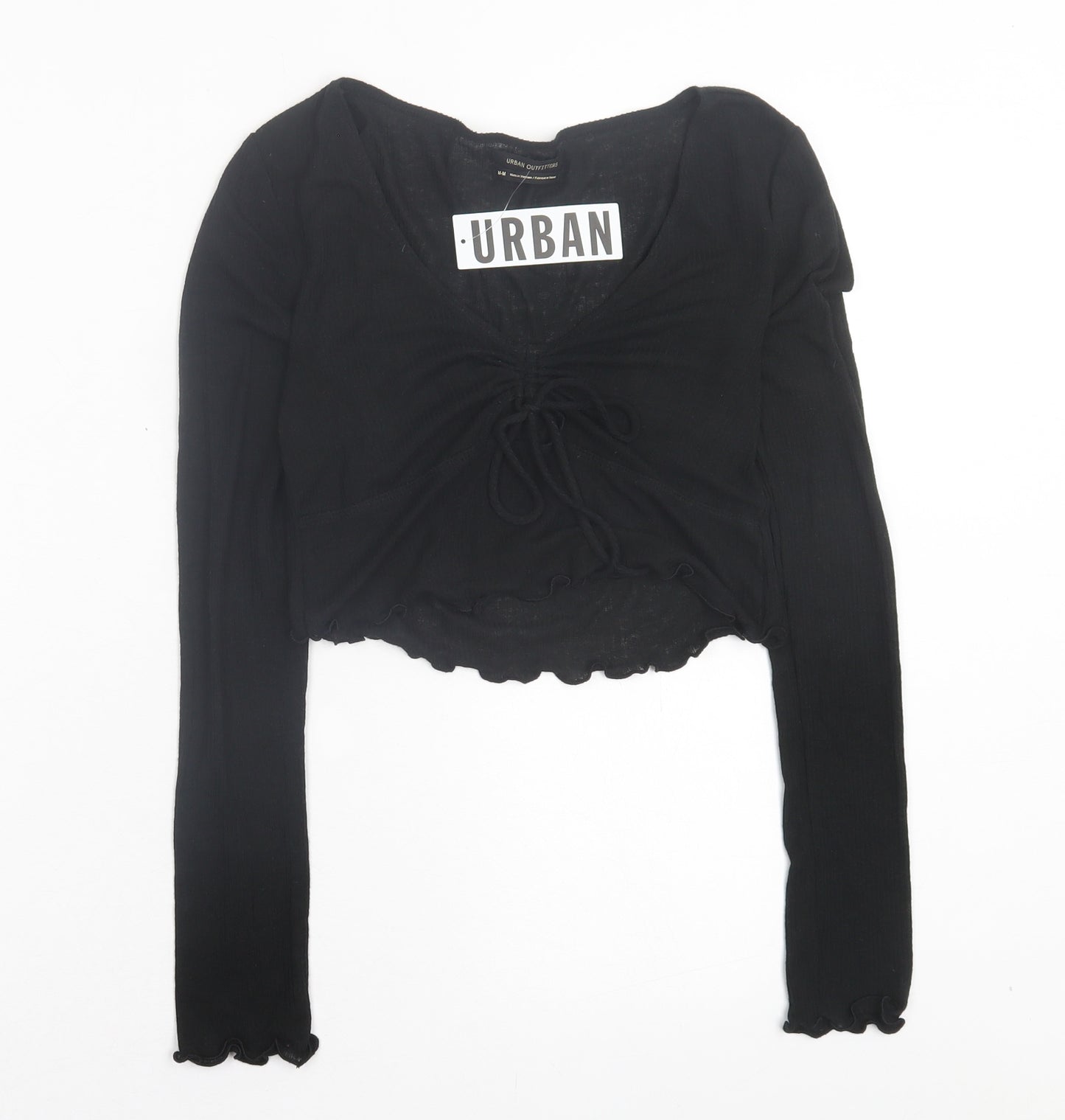 Urban Outfitters Womens Black Polyester Cropped T-Shirt Size M V-Neck