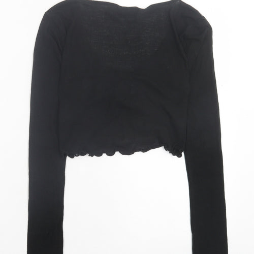 Urban Outfitters Womens Black Polyester Cropped T-Shirt Size M V-Neck