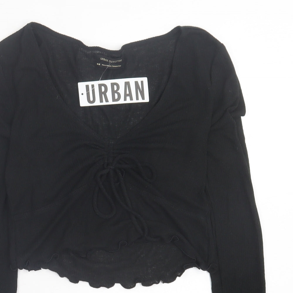 Urban Outfitters Womens Black Polyester Cropped T-Shirt Size M V-Neck