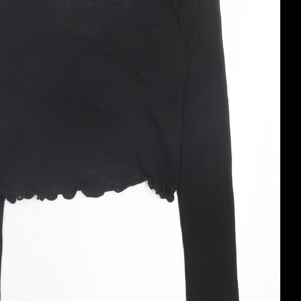 Urban Outfitters Womens Black Polyester Cropped T-Shirt Size M V-Neck